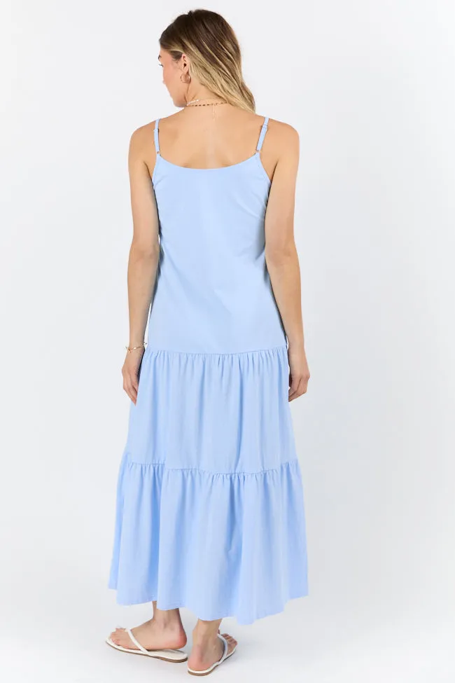 Sweet Melodies Blue Ribbed Knit Maxi Dress