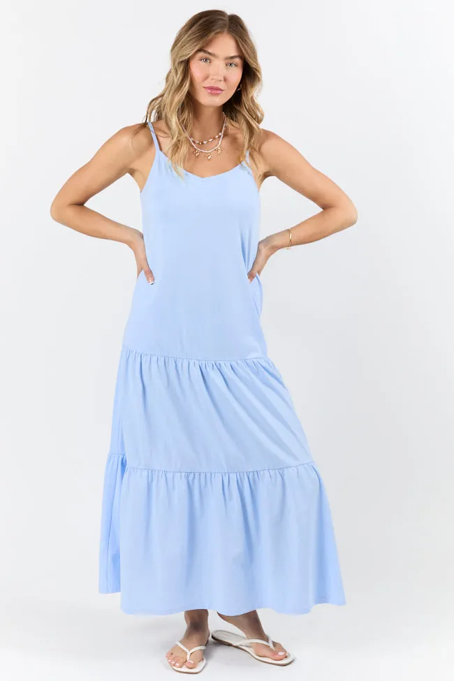 Sweet Melodies Blue Ribbed Knit Maxi Dress