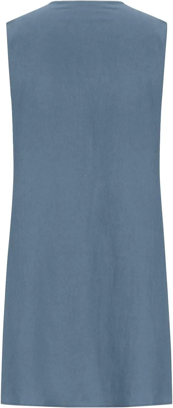 TARIENDY Womens Cotton Linen Dresses Casual Summer Crewneck Sleeveless Dress Plus Size Pleated Sundress Loose Sundresses