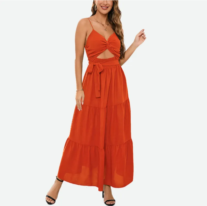Tie Front Dress Sleeveless Red Maxi Dresses