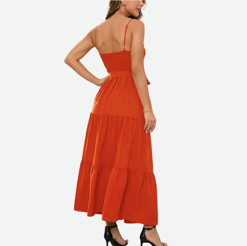 Tie Front Dress Sleeveless Red Maxi Dresses