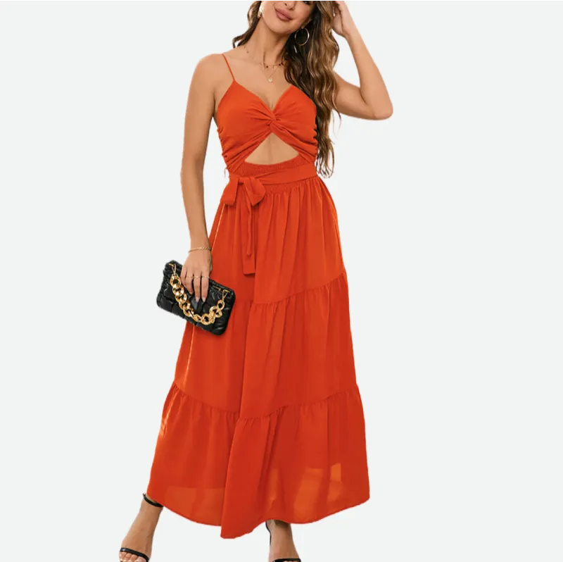 Tie Front Dress Sleeveless Red Maxi Dresses
