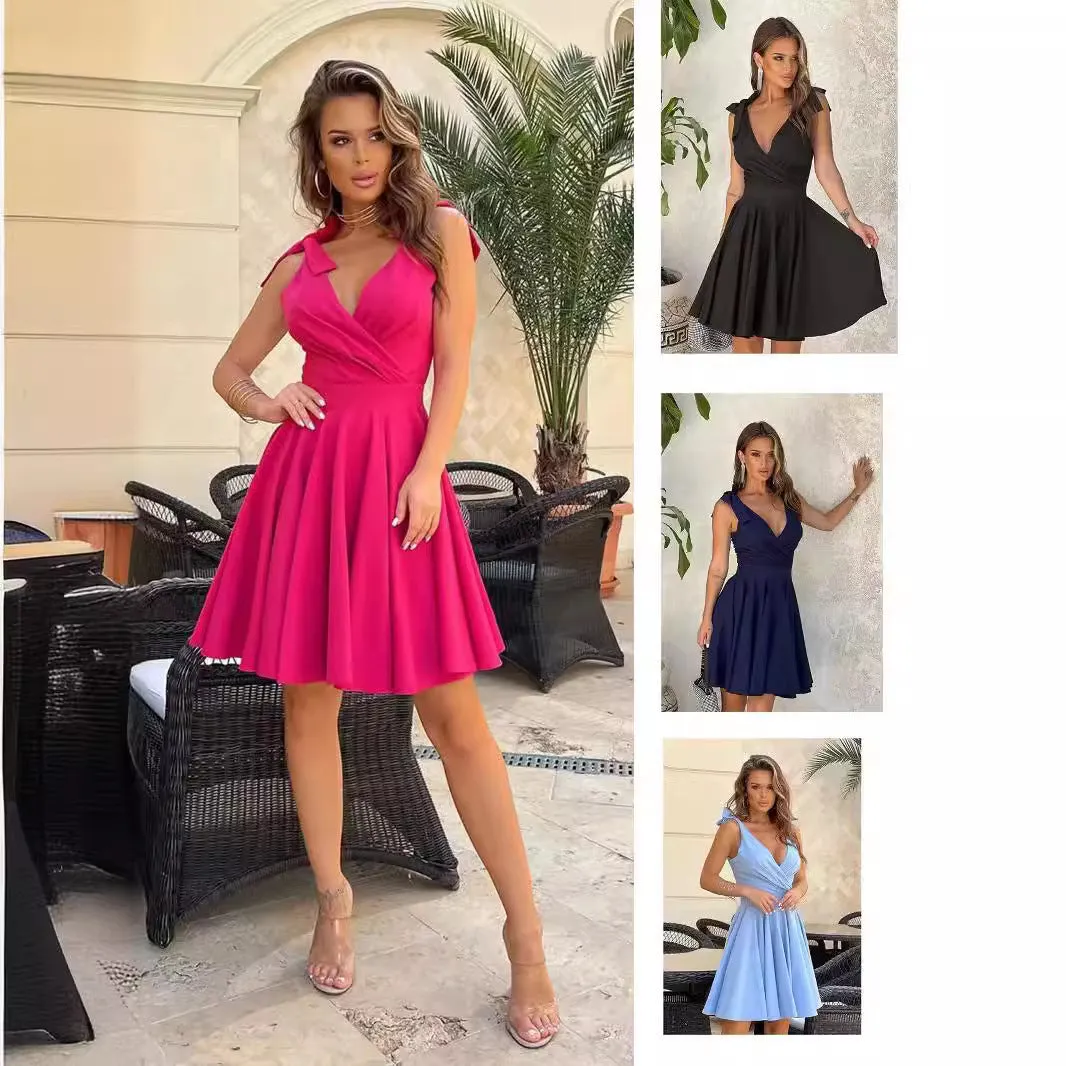 V-neck High Waist Dress