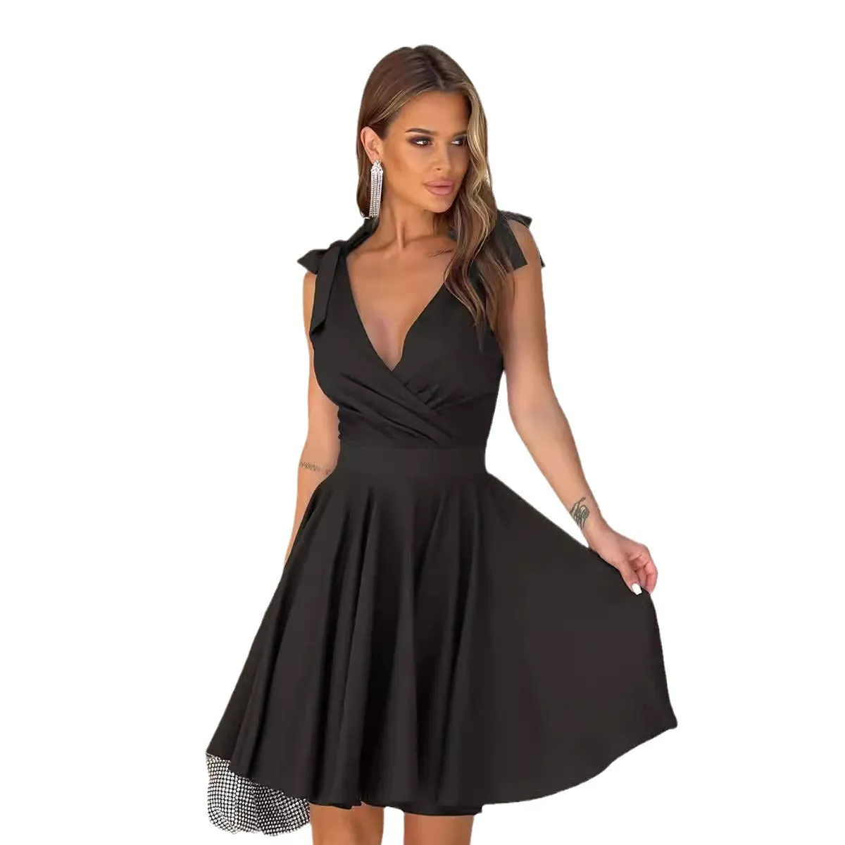 V-neck High Waist Dress
