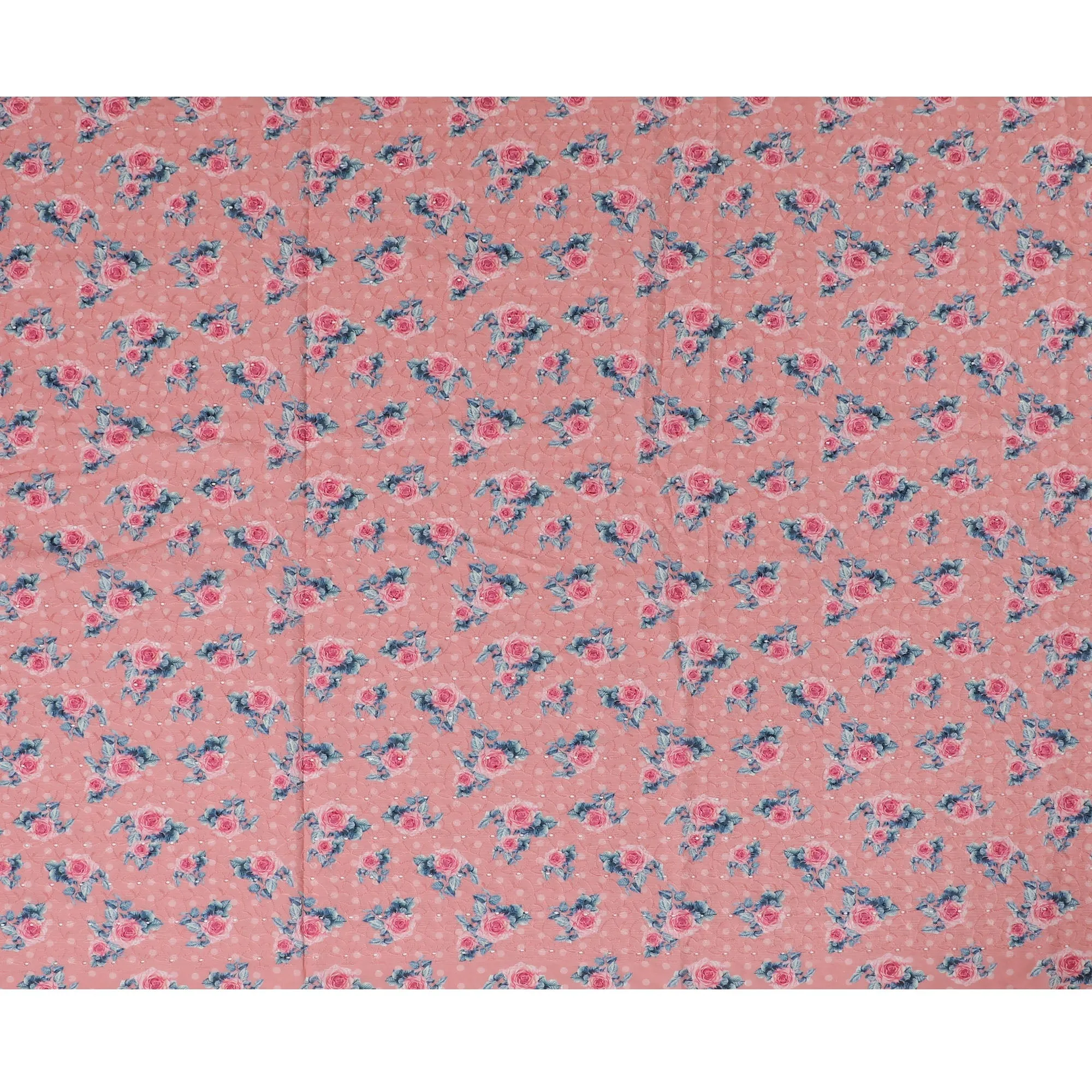 Vibrant Pink Floral blended Cotton Lawn Fabric with Embroidery - 110 cm Wide - D19598