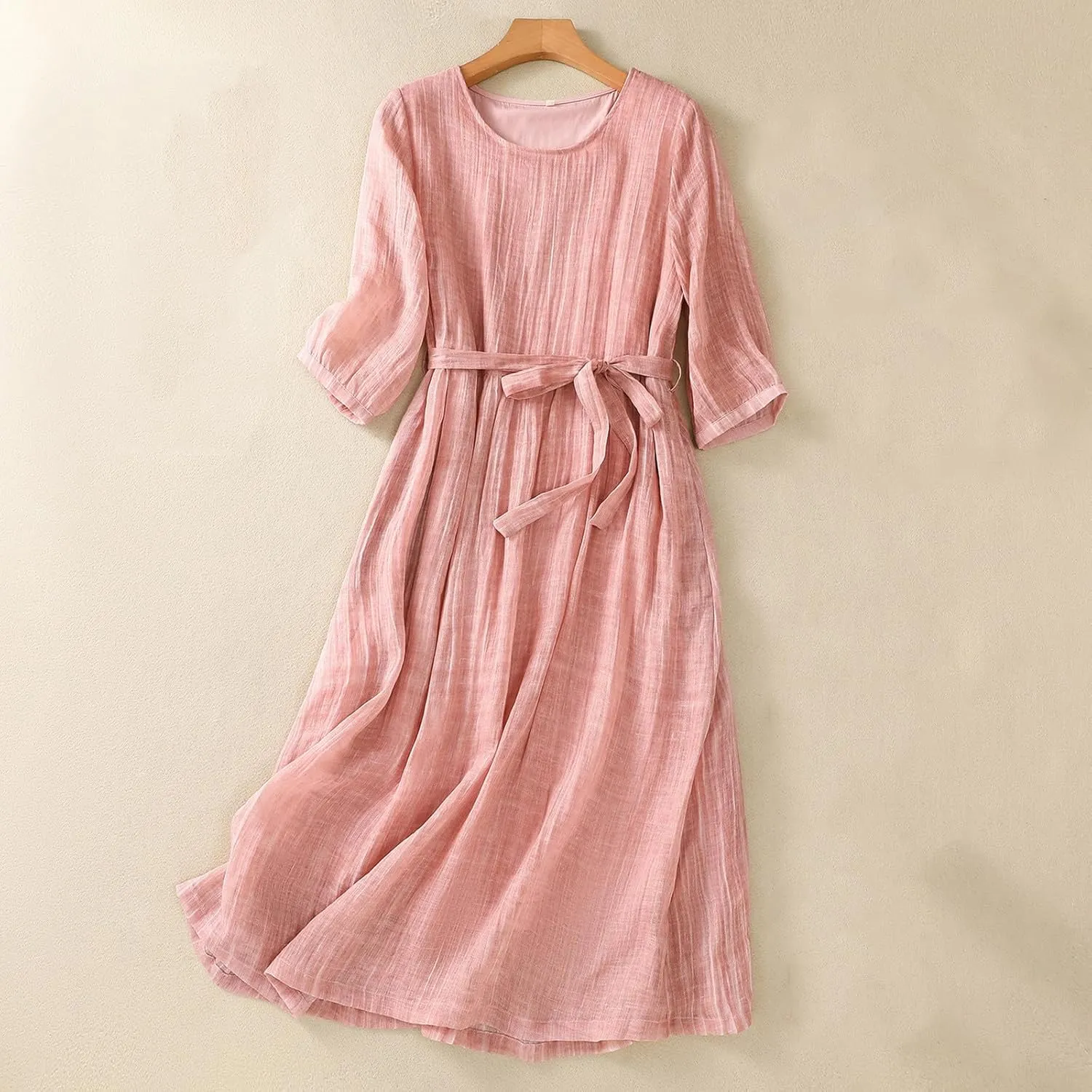 Womens Boho Floral Dresses Cotton Linen Short Sleeves Maxi Swing Dress, Summer Dress for Women 2024 Beach Sundress