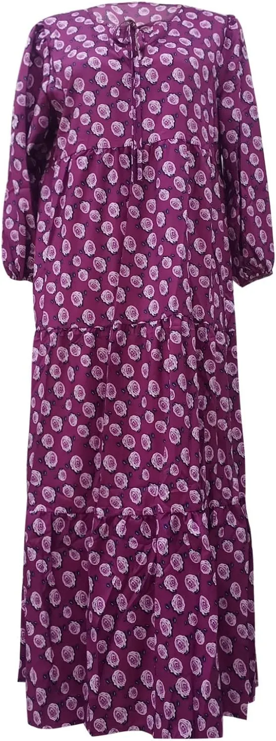 Women's Casual Dresses Loose Striped Floral Printed 2024 Swing Short Sleeve Round Maxi Dresses, S-3XL