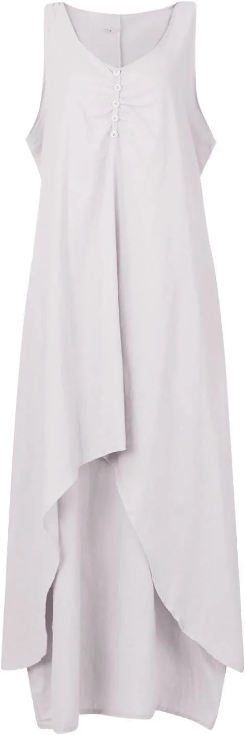 Women's Cotton Linen Irregular Double Layer Tank Dress,Plus Size Sleeveless Loose Caftan Beach Dresses Summer Sundress