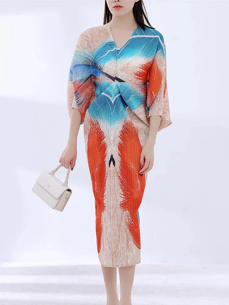 Women's Elegant Galaxy Puffy Sleeves Pleated Dress
