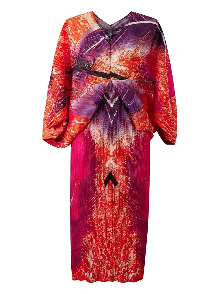 Women's Elegant Galaxy Puffy Sleeves Pleated Dress