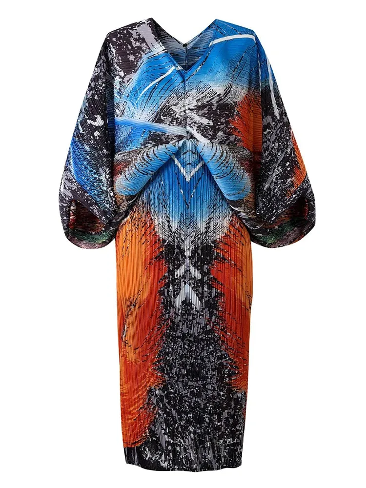Women's Elegant Galaxy Puffy Sleeves Pleated Dress