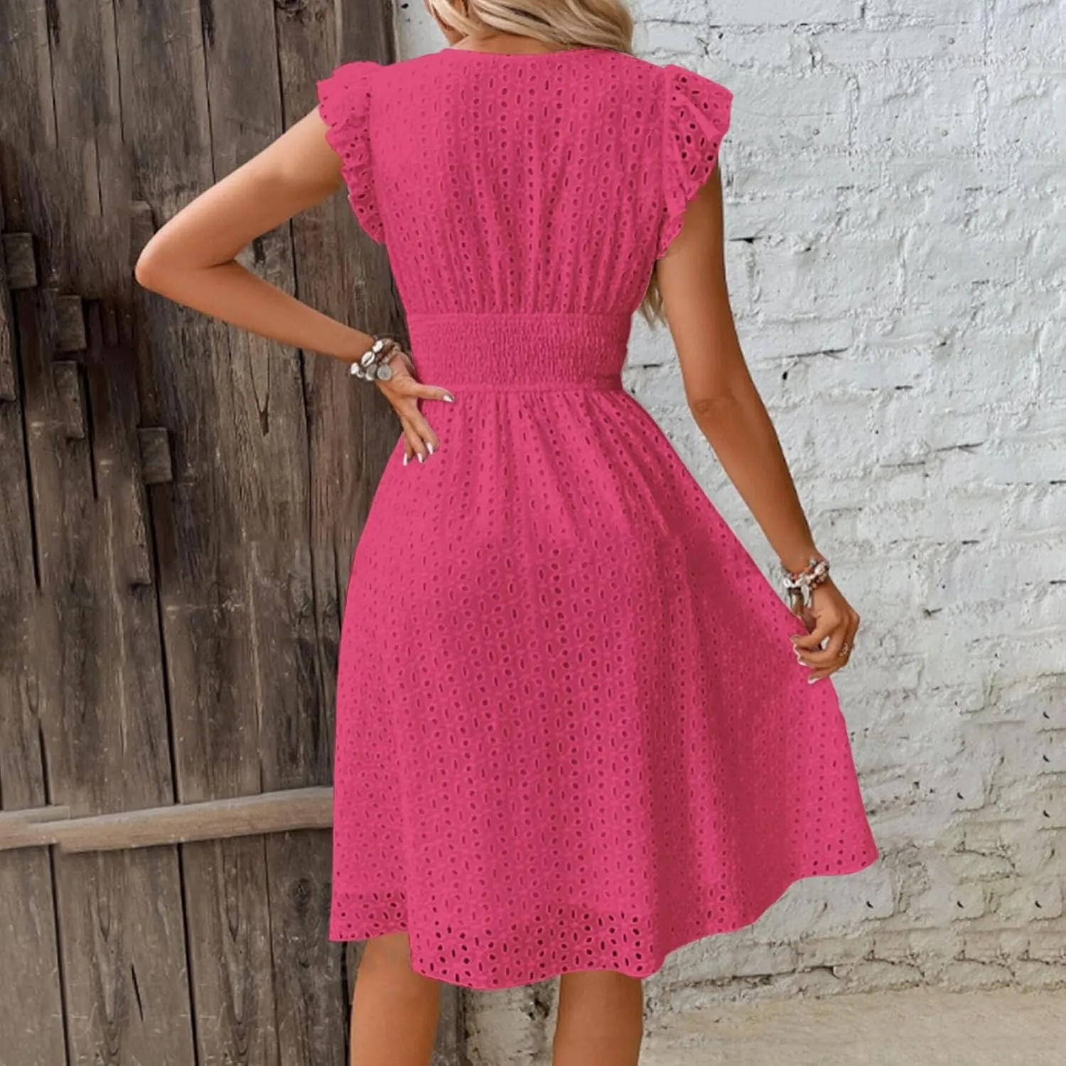 Women's MIDI Lace Cutout Slimming V Neck Plus Size Dress Basics T Shirt Dress