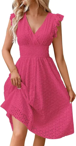 Women's MIDI Lace Cutout Slimming V Neck Plus Size Dress Basics T Shirt Dress