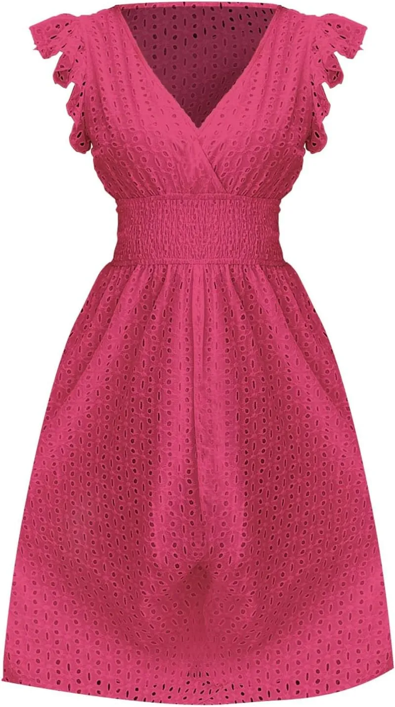 Women's MIDI Lace Cutout Slimming V Neck Plus Size Dress Basics T Shirt Dress