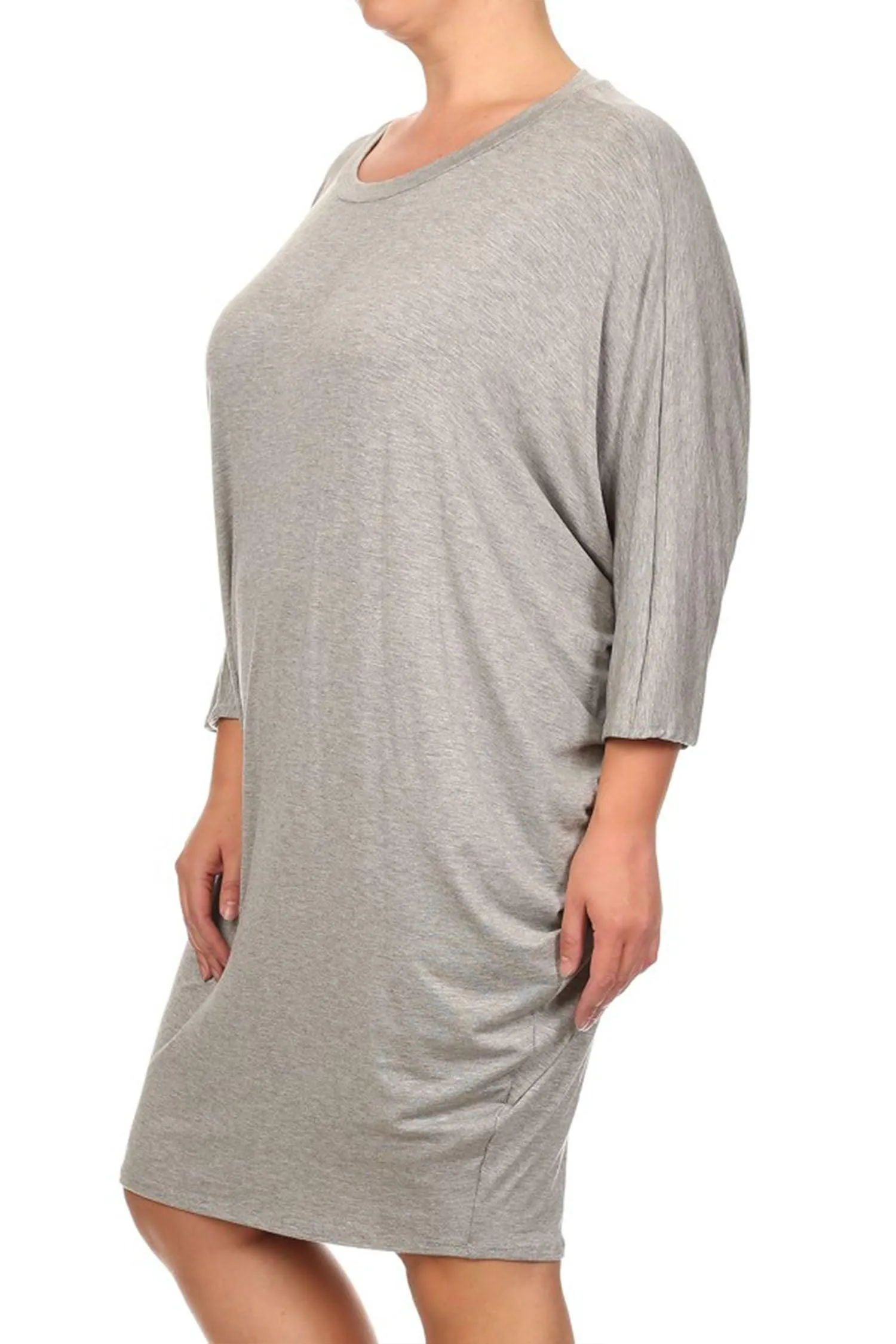 Women's Plus Size Casual Loose Fit Dolman Sleeve Midi Dress