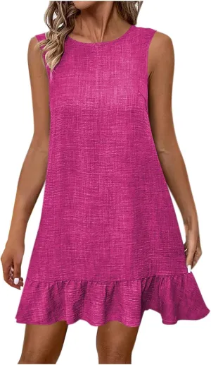 Womens Summer Casual Beach Sundress Crew Neck Sleeveless Tank Dresses 2025 Fashion Ruffle Mini Dress