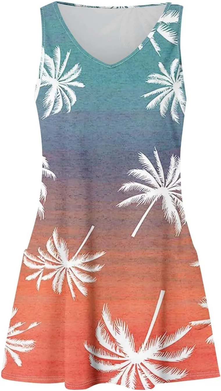 Women's Summer Dresses Beach Floral Tshirt Sundress 2025 Casual Sleeveless Tank Loose Boho U Neck Vacation Sundresses