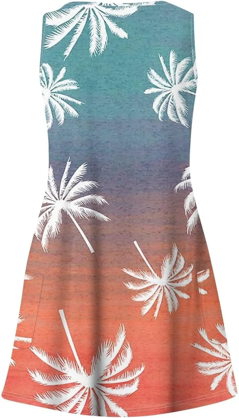 Women's Summer Dresses Beach Floral Tshirt Sundress 2025 Casual Sleeveless Tank Loose Boho U Neck Vacation Sundresses